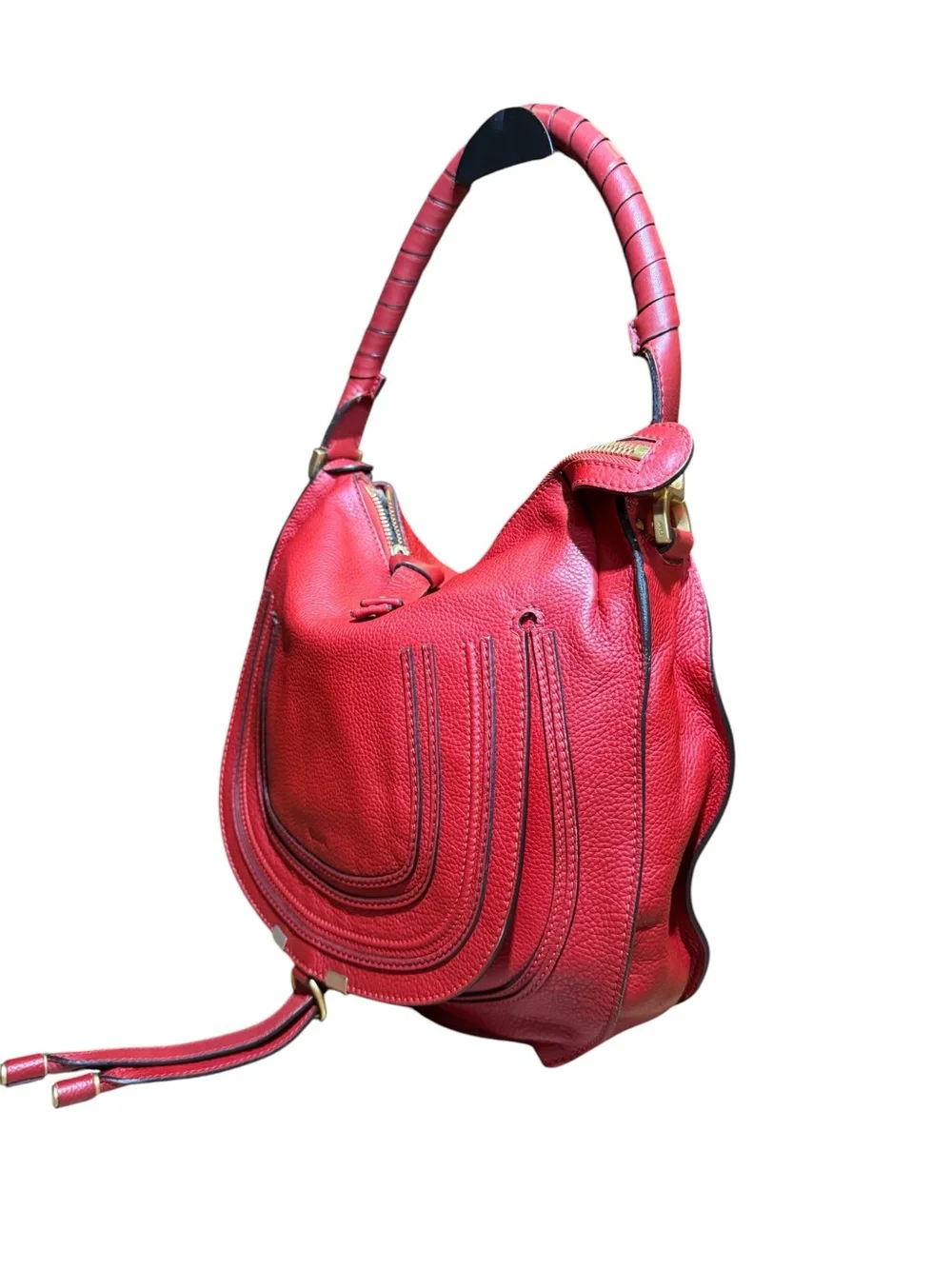 Chloe Red Leather Marcie Saddle Hobo Bag Auth